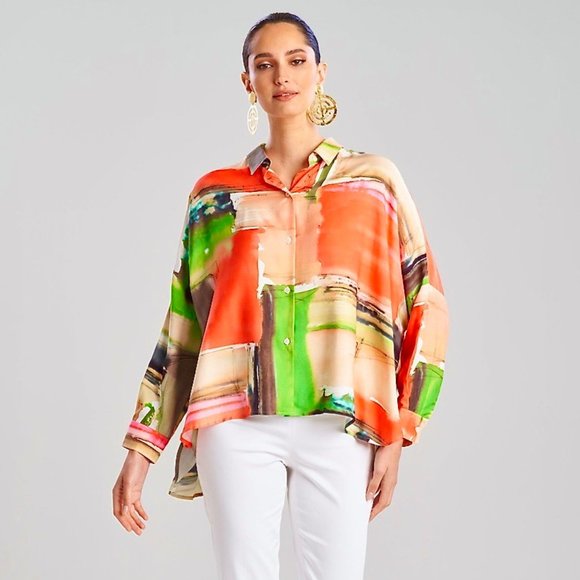 Natori Tops - NWT NATORI Hikaru Cotton Silk Caftan Oversize Shirt